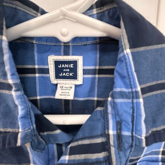 Janie and Jack 12-18M blue plaid button up dress shirt - Picture 2 of 4